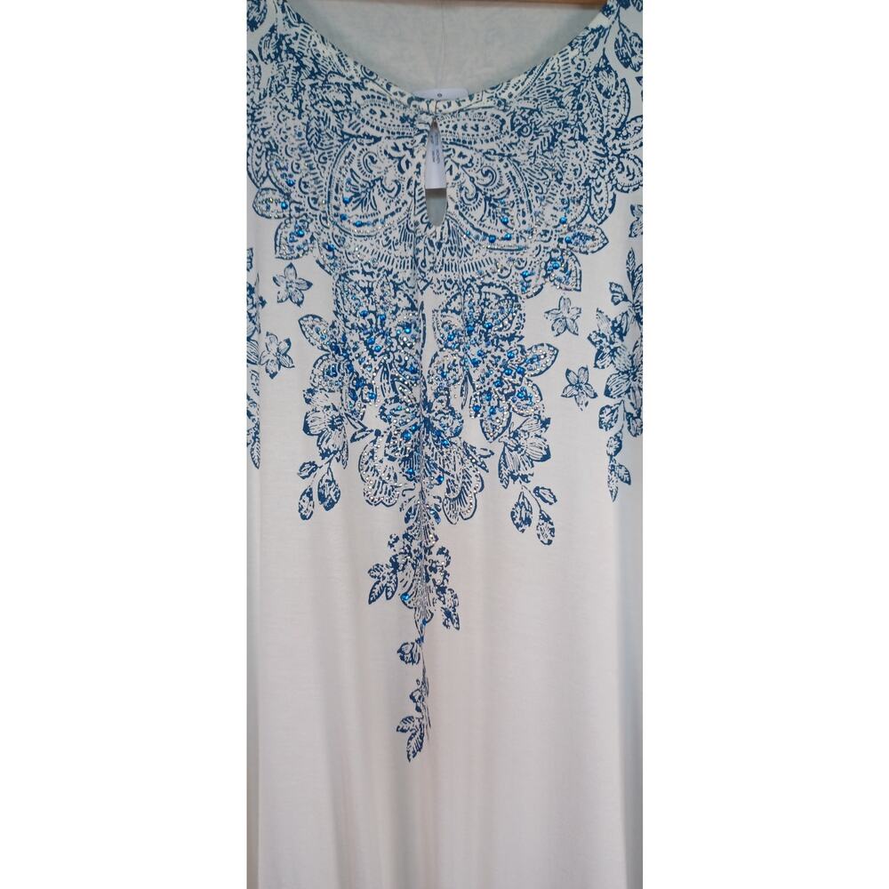Christopher & Banks White Blue Embellished Boho Poncho Tie Front Top XL - Picture 4 of 10
